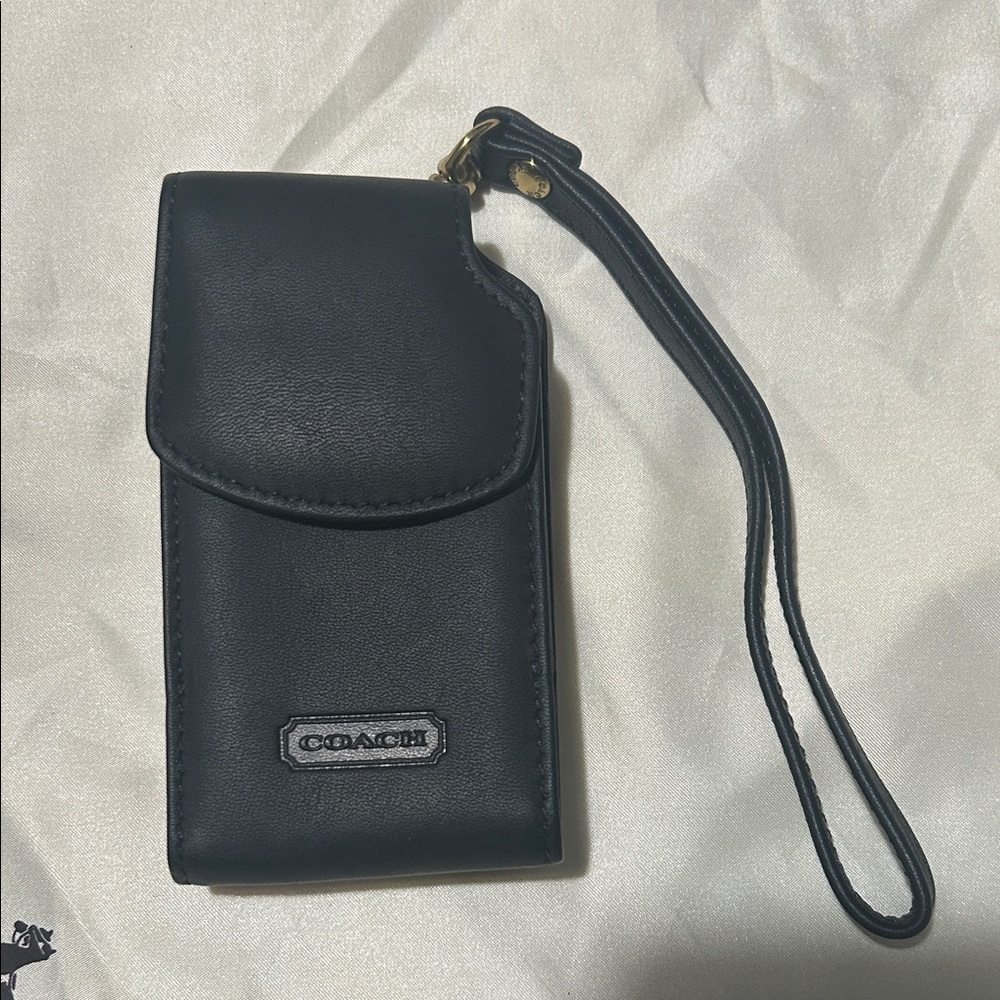 Vintage Coach Black Leather Phone Holster with Strap